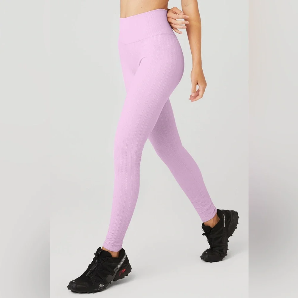 ALO Yoga Seamless Cable Knit High-Waist Legging Sugarplum Pink